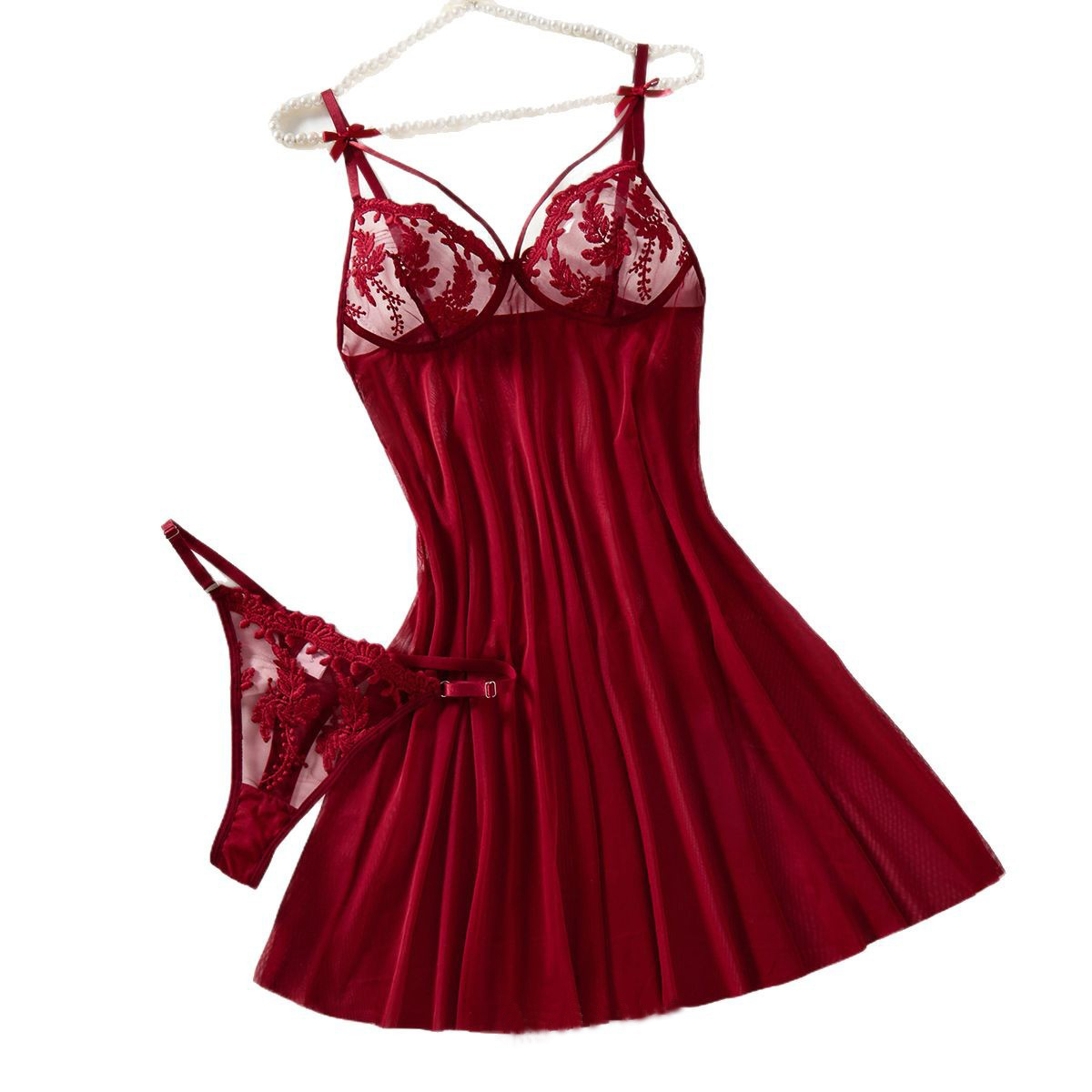 Embroidery Style - Wine Red Ladies' Countryside Style Wheat