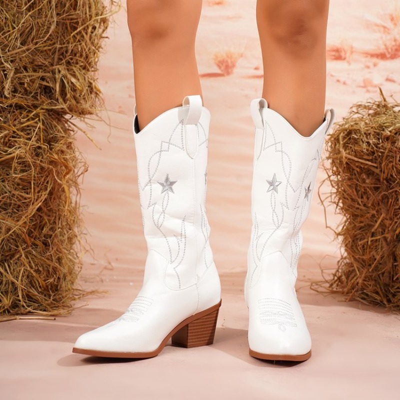 Embroidery Online - Women's Boots Mid-Calf Pointed Toe Mid