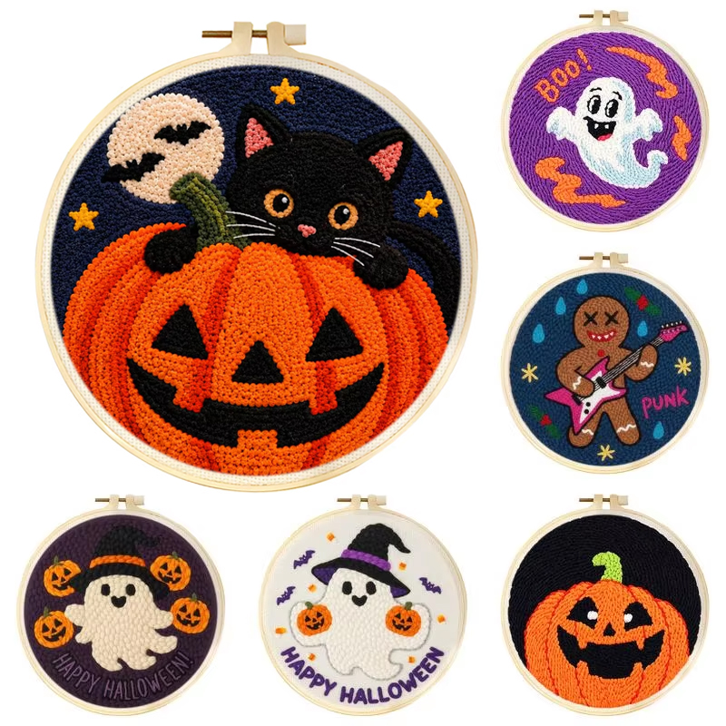 Embroidery Hoop Square - Halloween Punch Needle Embroidery Kit Spooky