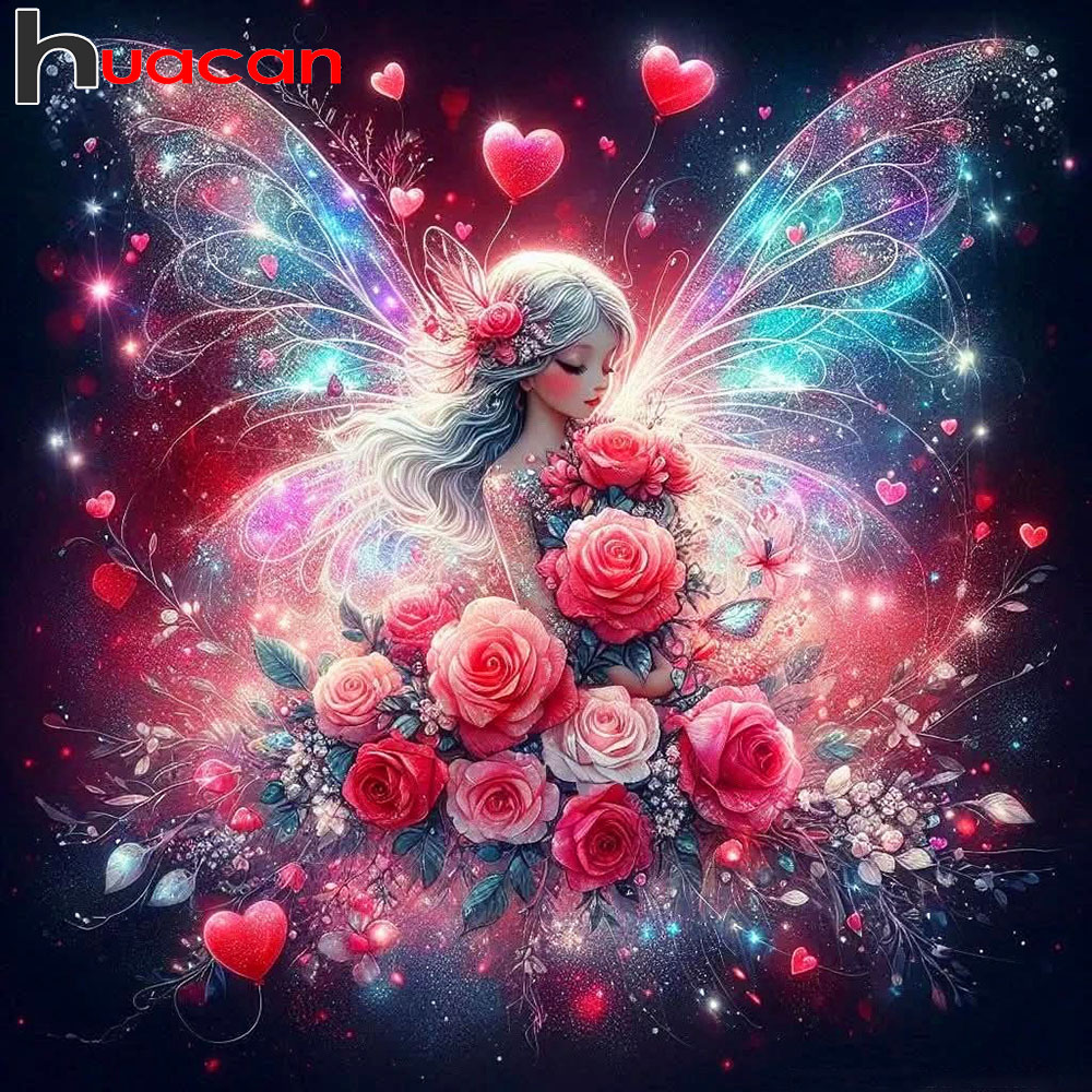 Embroidery Hoop Square - Huacan Diamond Painting Rose Butterly Fairy