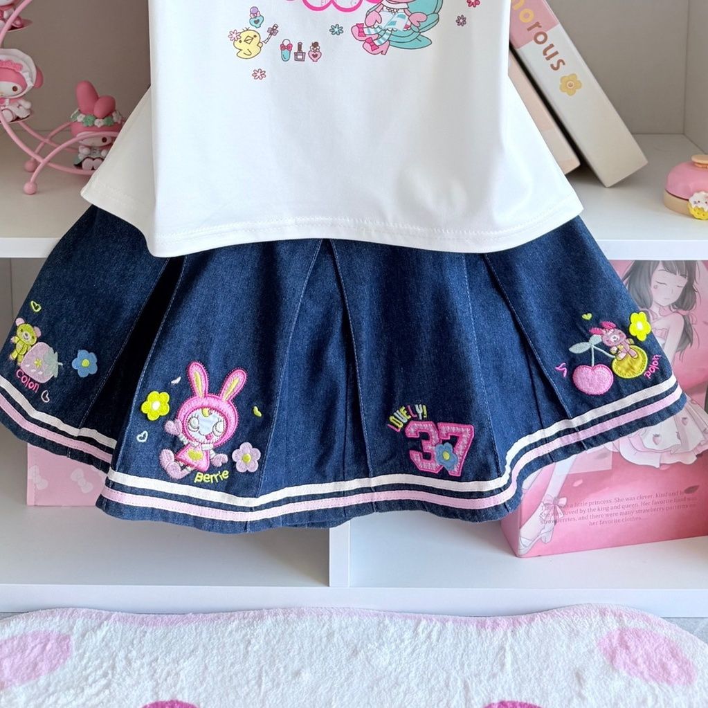 Japanese Sweet Skirt Sets Summ - Embroidery Tshirt ulasan dan harga