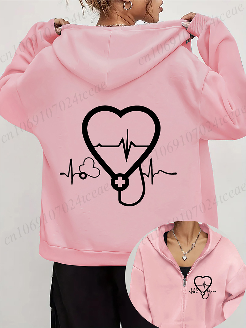 Women's Autumn Winter Hoodies  - Embroidery Zip Up Hoodie ulasan dan harga