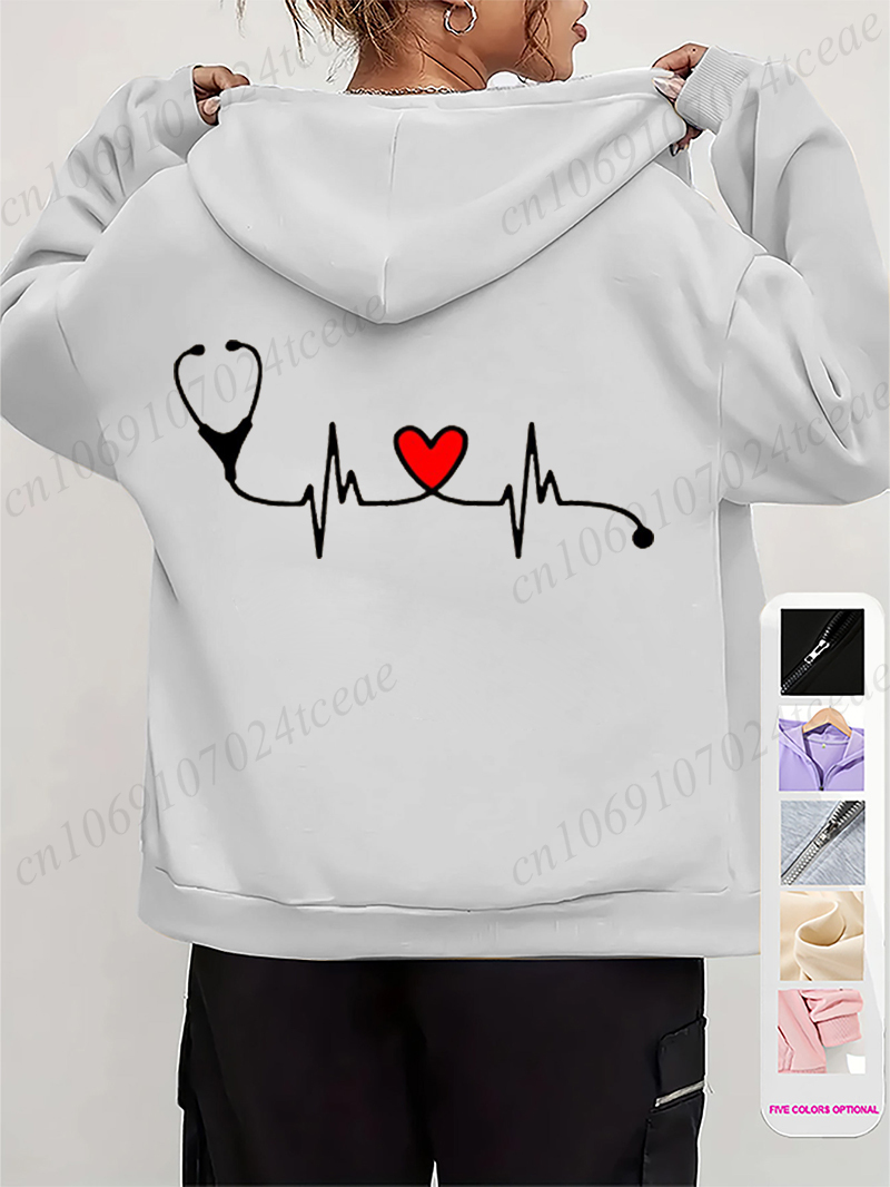 Women's Autumn Winter Hoodies  - Embroidery Zip Up Hoodie ulasan dan harga