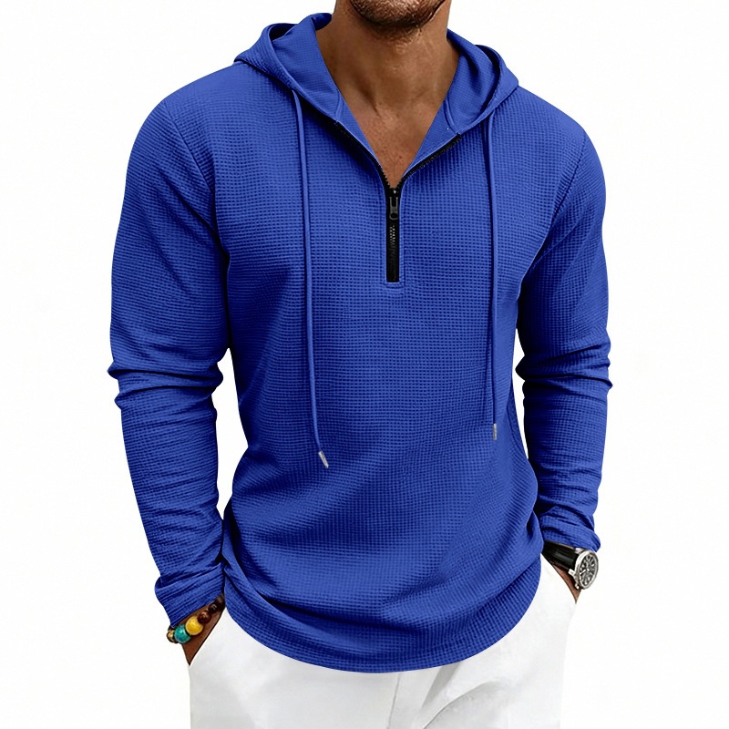 Men Waffle Knit Half‑Zip Hoodi - Embroidery Zip Up Hoodie ulasan dan harga
