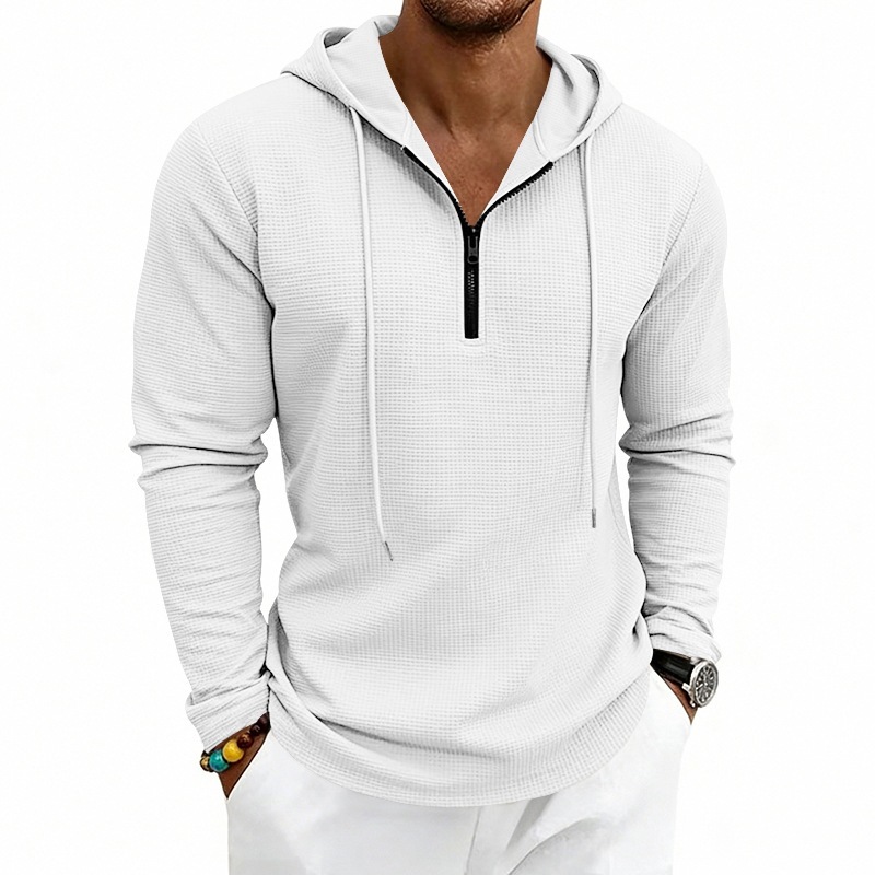 Men Waffle Knit Half‑Zip Hoodi - Embroidery Zip Up Hoodie ulasan dan harga