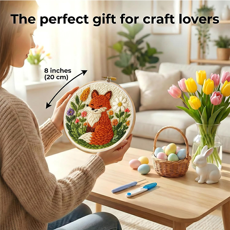 DIY Punch Needle Kits Mushroom - Embroidery Hoop Square ulasan dan harga