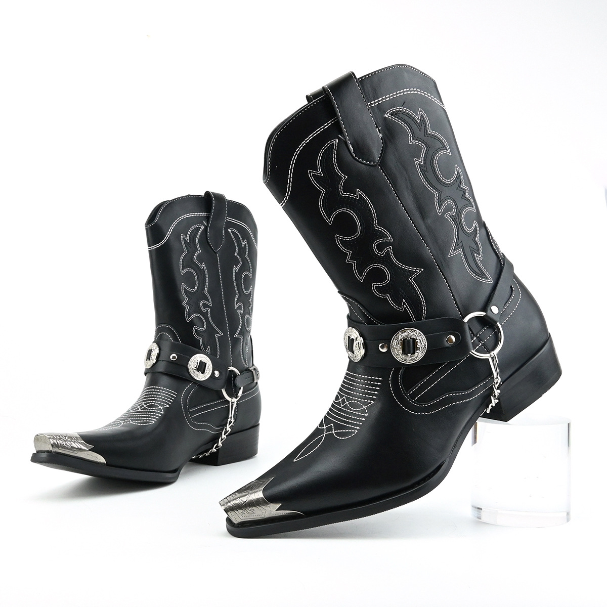 Men's Western Leather Boots wi - Embroidery On Leather ulasan dan harga