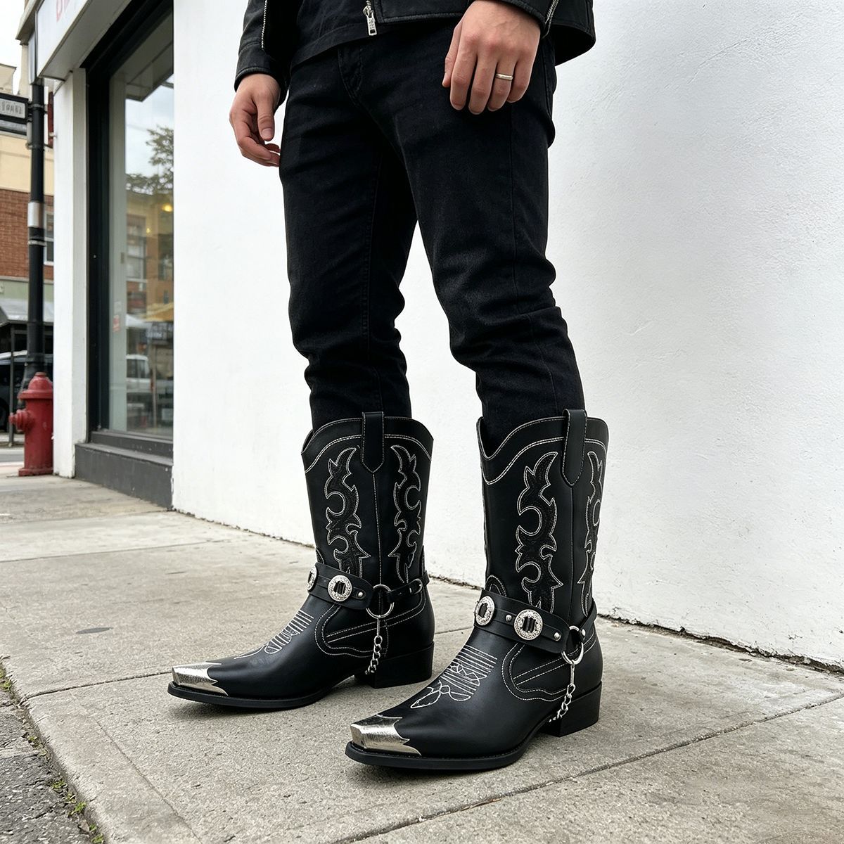 Men's Western Leather Boots wi - Embroidery On Leather ulasan dan harga