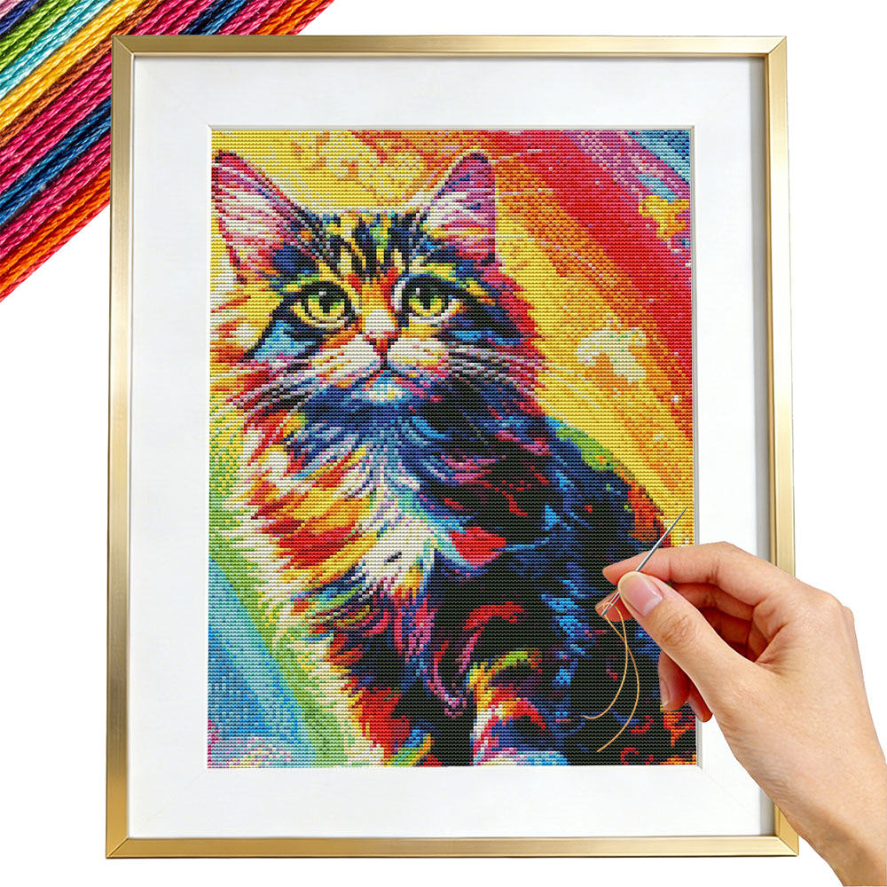 11CT Cross Stitch Cat Colorful - Embroidery Guide Paper ulasan dan harga