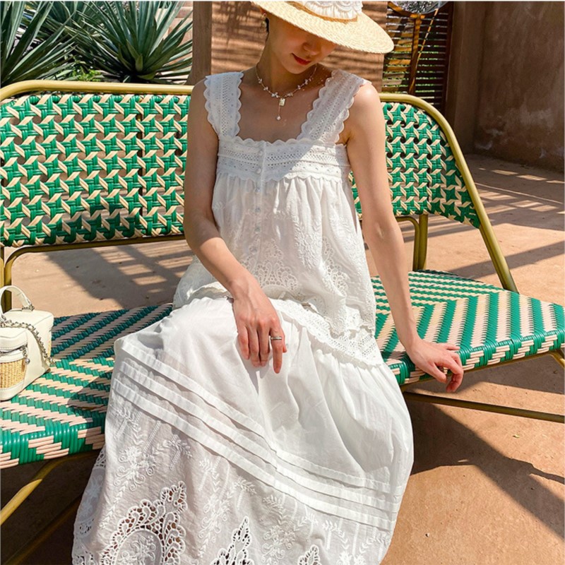 Bohemian White Square-neck Ves - Embroidery Vest ulasan dan harga