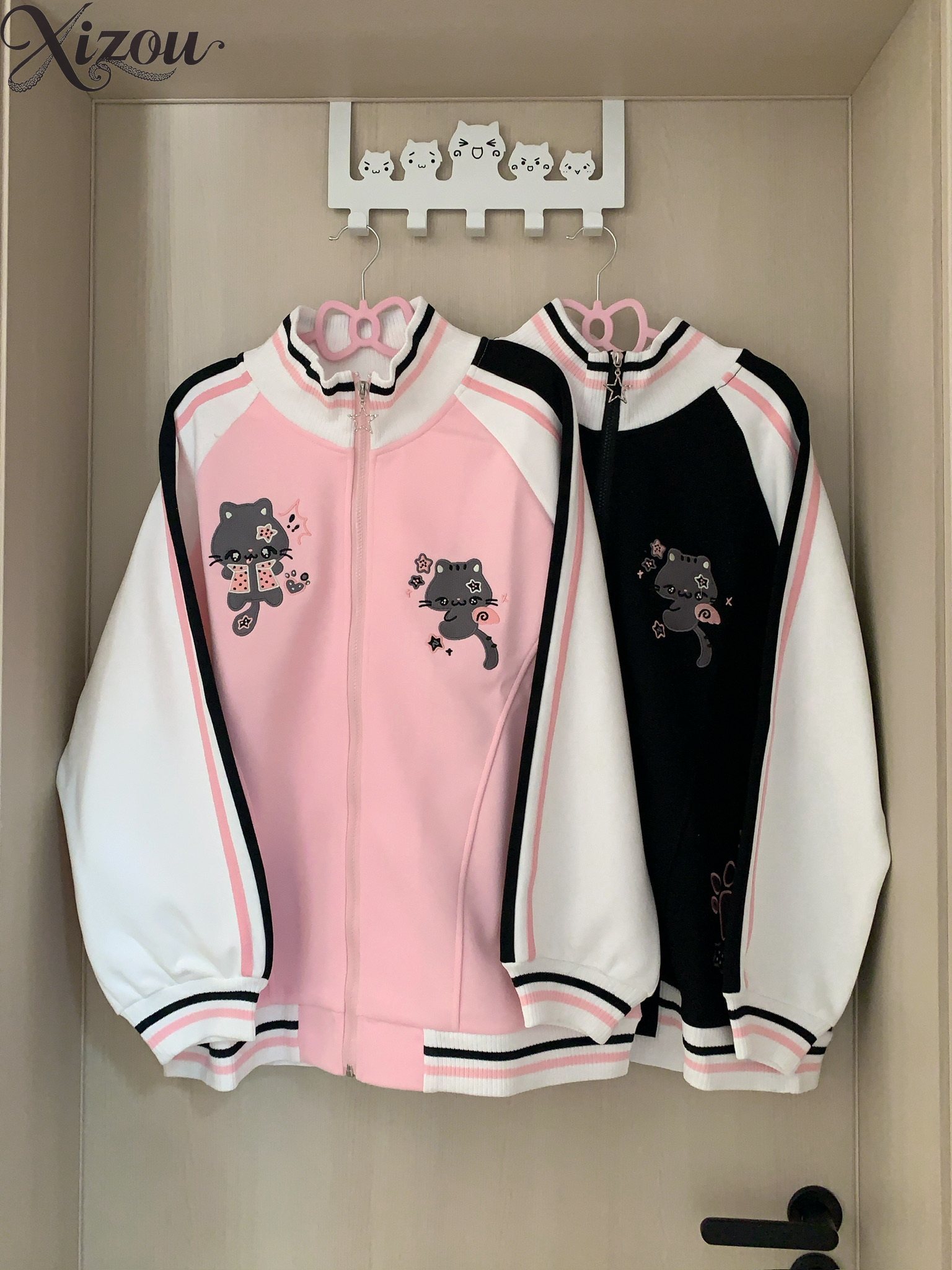 Harajuku Cute Cat Hoodie Embro - Embroidery Zip Up Hoodie ulasan dan harga