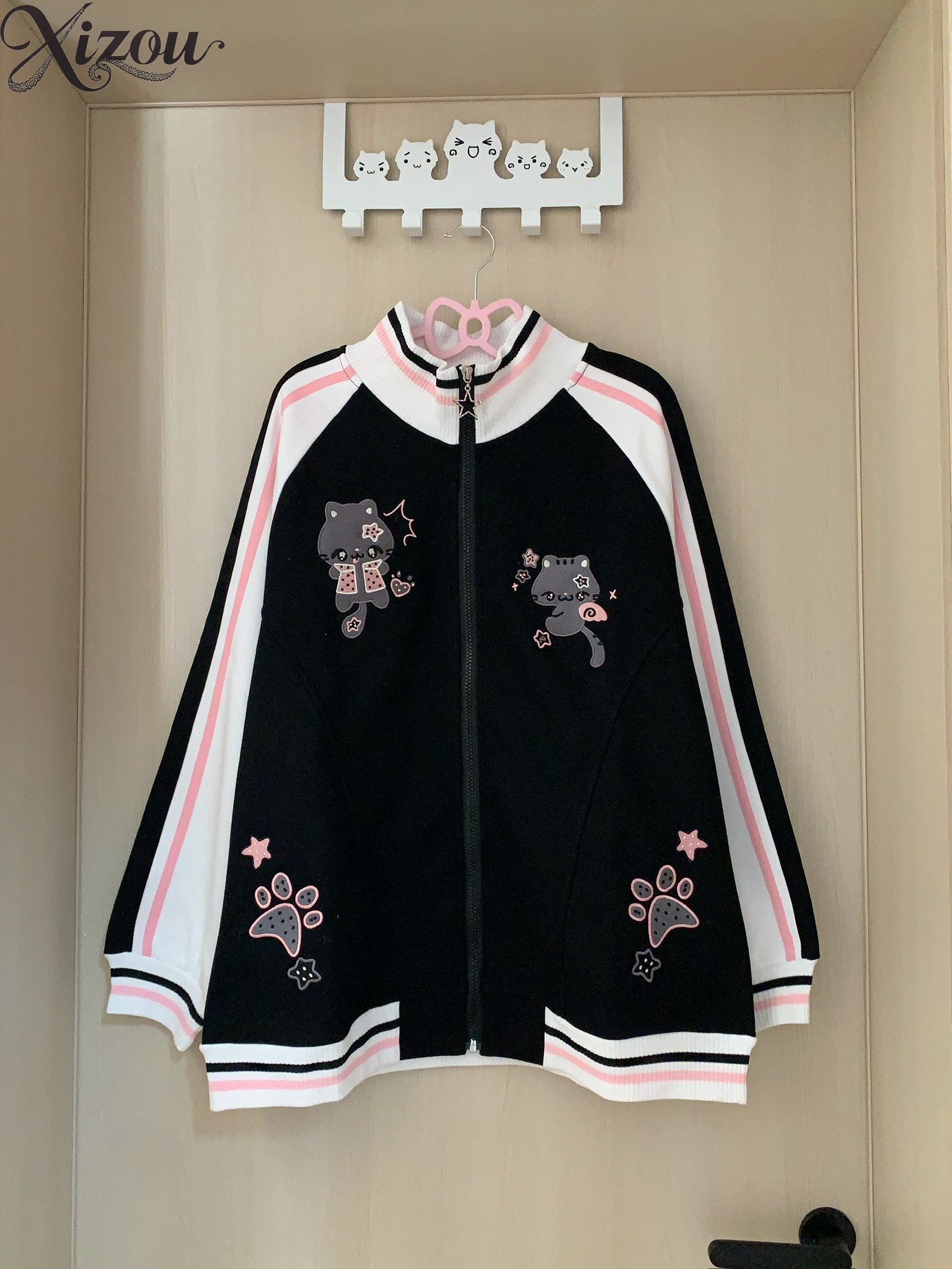 Harajuku Cute Cat Hoodie Embro - Embroidery Zip Up Hoodie ulasan dan harga