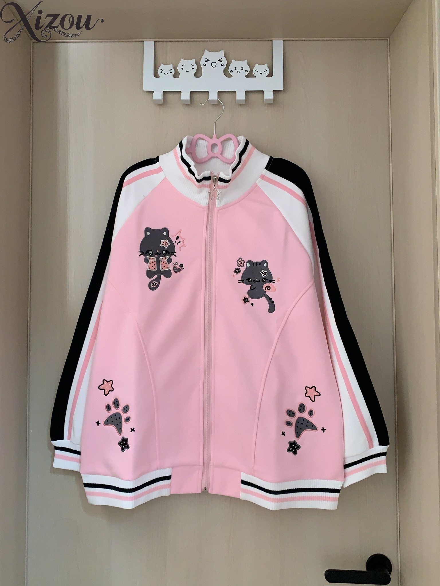 Harajuku Cute Cat Hoodie Embro - Embroidery Zip Up Hoodie ulasan dan harga