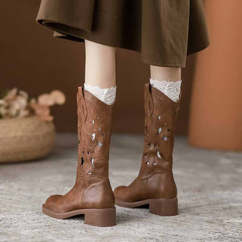 Fashion Retro Elegant Brown Co - Embroidery On Leather ulasan dan harga