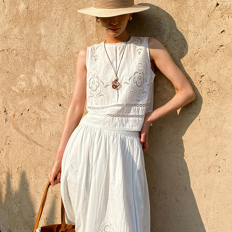 French Designer Boho White Cot - Embroidery Vest ulasan dan harga