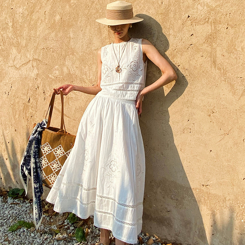 French Designer Boho White Cot - Embroidery Vest ulasan dan harga
