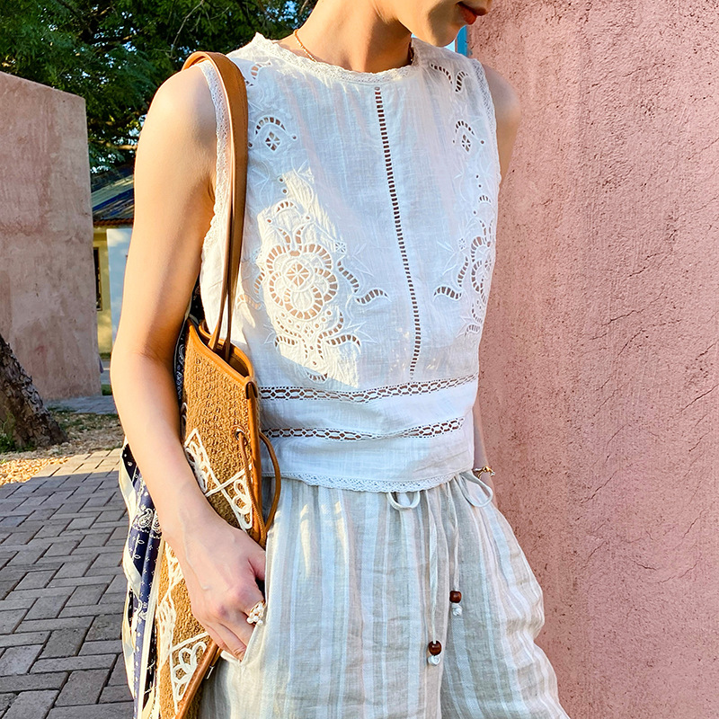French Designer Boho White Cot - Embroidery Vest ulasan dan harga