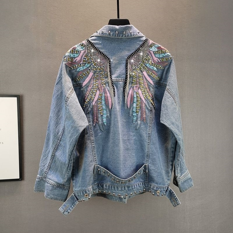 2026 New AutumnFashion Rivet W - Embroidery Jacket Jeans ulasan dan harga