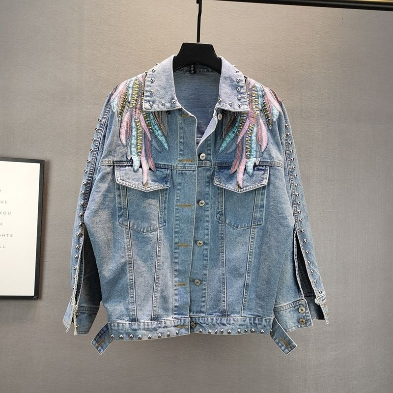 2026 New AutumnFashion Rivet W - Embroidery Jacket Jeans ulasan dan harga