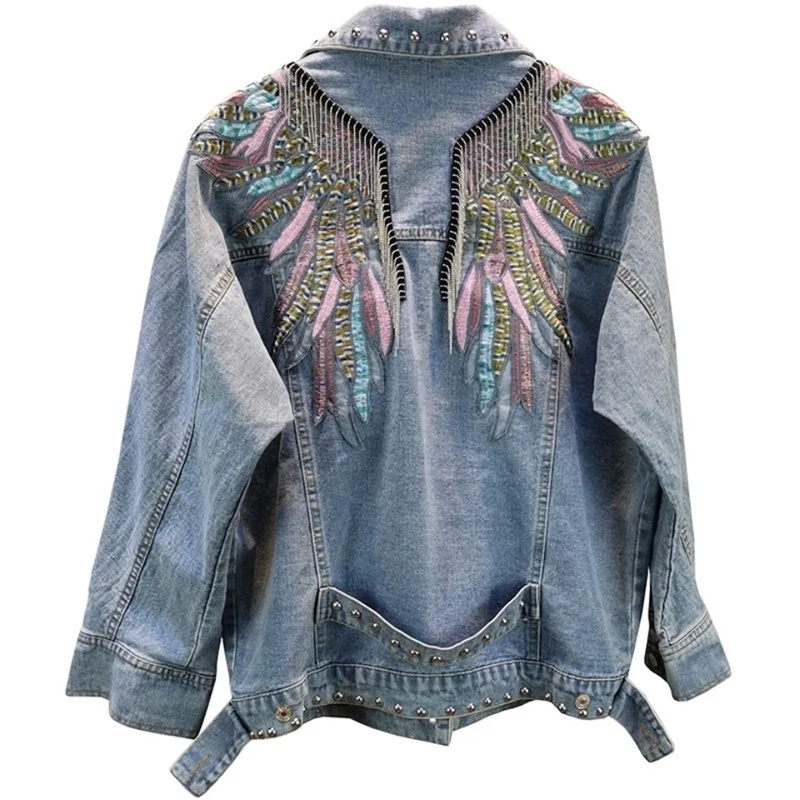 2026 New AutumnFashion Rivet W - Embroidery Jacket Jeans ulasan dan harga
