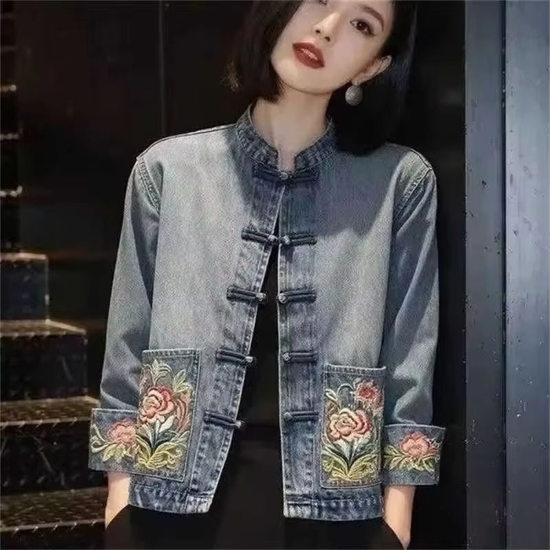 Spring Autumn Beautiful Embroi - Embroidery Jacket Jeans ulasan dan harga