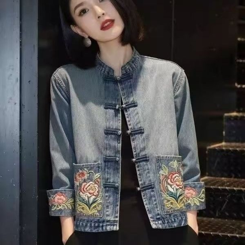 Spring Autumn Beautiful Embroi - Embroidery Jacket Jeans ulasan dan harga