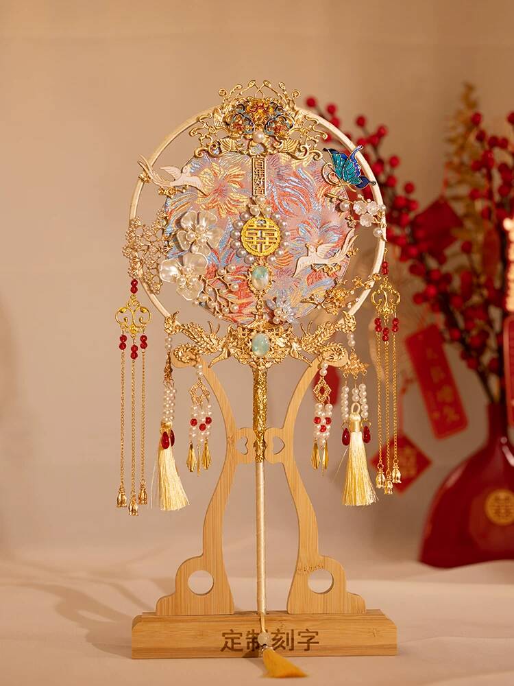 Chinese Style Bride Round Fan  - Embroidery Style ulasan dan harga