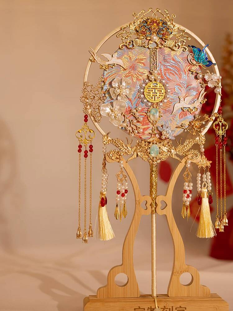 Chinese Style Bride Round Fan  - Embroidery Style ulasan dan harga