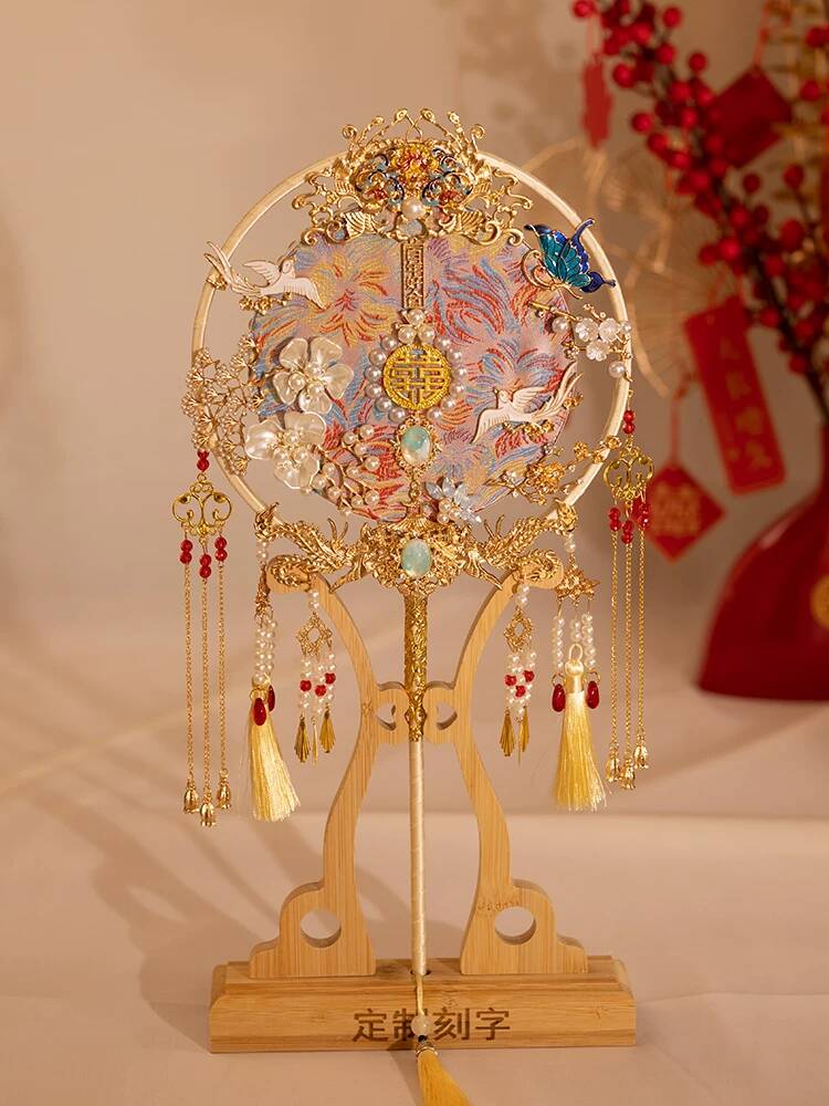 Chinese Style Bride Round Fan  - Embroidery Style ulasan dan harga