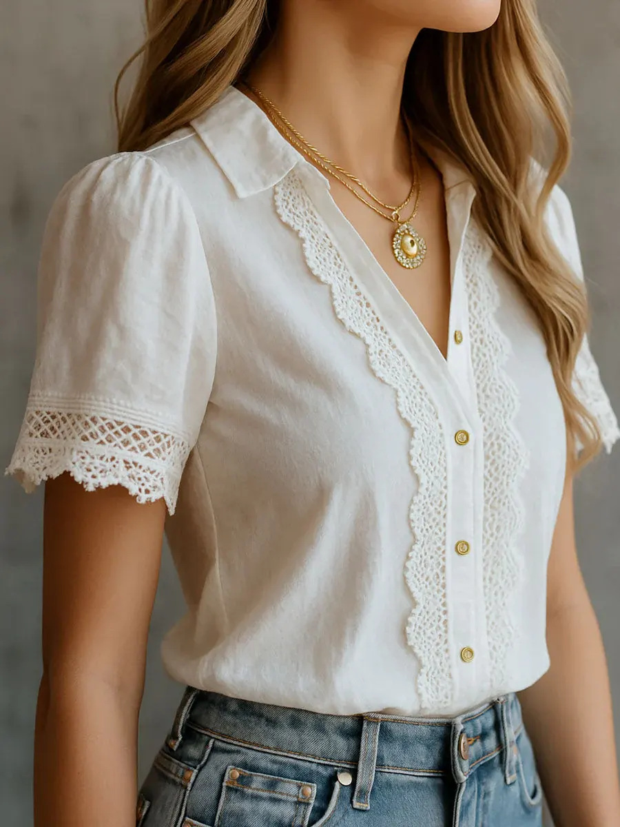 Elegant Women's Shirts Casual  - Embroidery Online ulasan dan harga