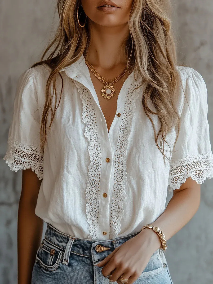 Elegant Women's Shirts Casual  - Embroidery Online ulasan dan harga