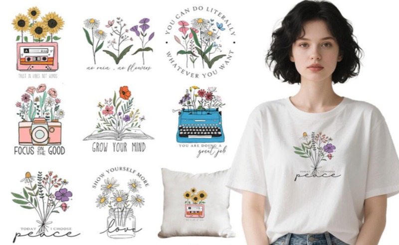 Cartoon Floral Flower Iron On  - Embroidery Tshirt ulasan dan harga