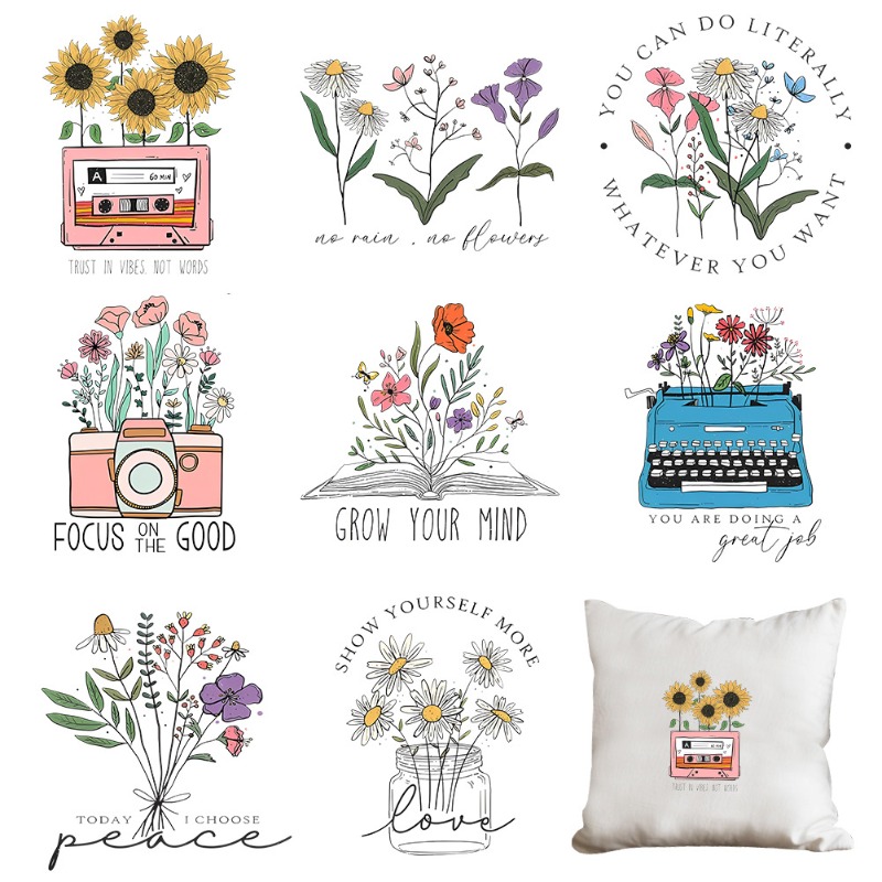Cartoon Floral Flower Iron On  - Embroidery Tshirt ulasan dan harga
