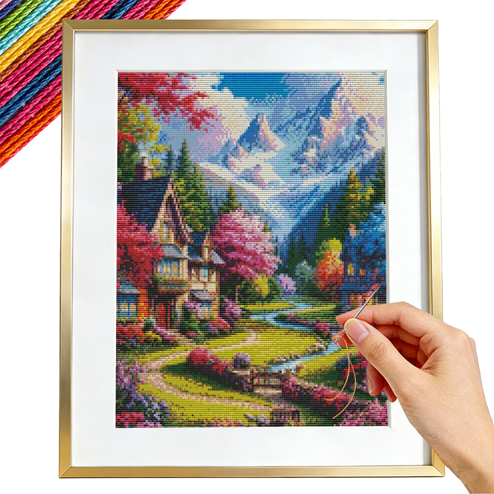 Embroidery Kit House Landscape - Embroidery Guide Paper ulasan dan harga