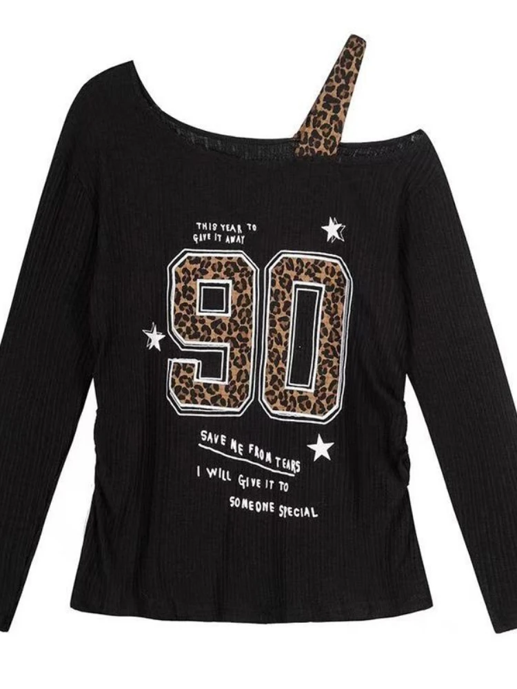 Y2K Patchwork Leopard Print T- - Embroidery Tshirt ulasan dan harga