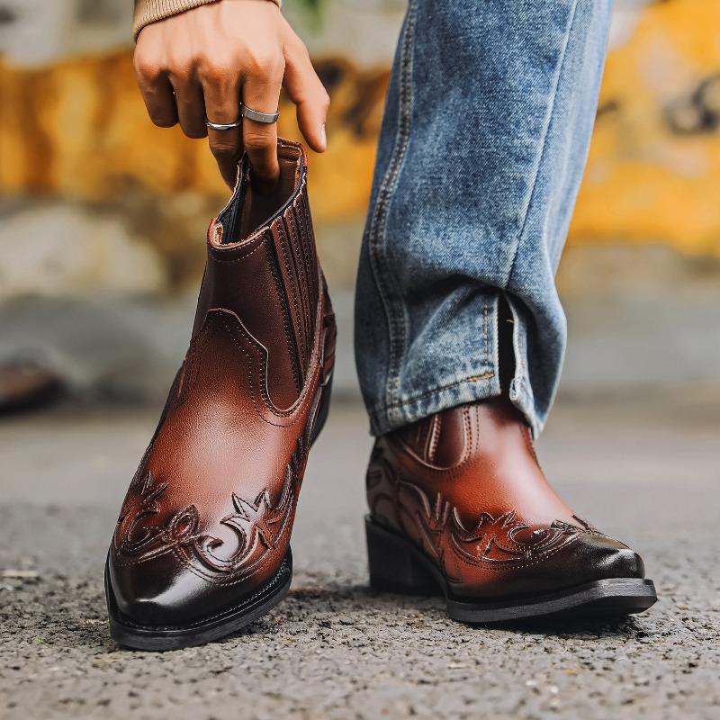 Mens Western Cowboy Boots Hand - Embroidery On Leather ulasan dan harga