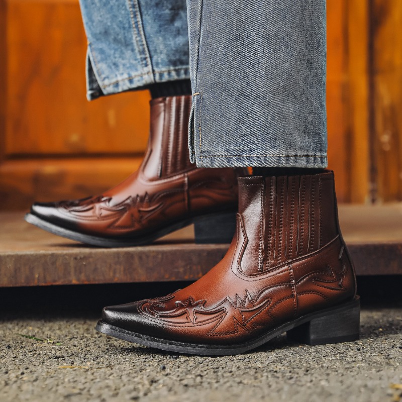 Mens Western Cowboy Boots Hand - Embroidery On Leather ulasan dan harga