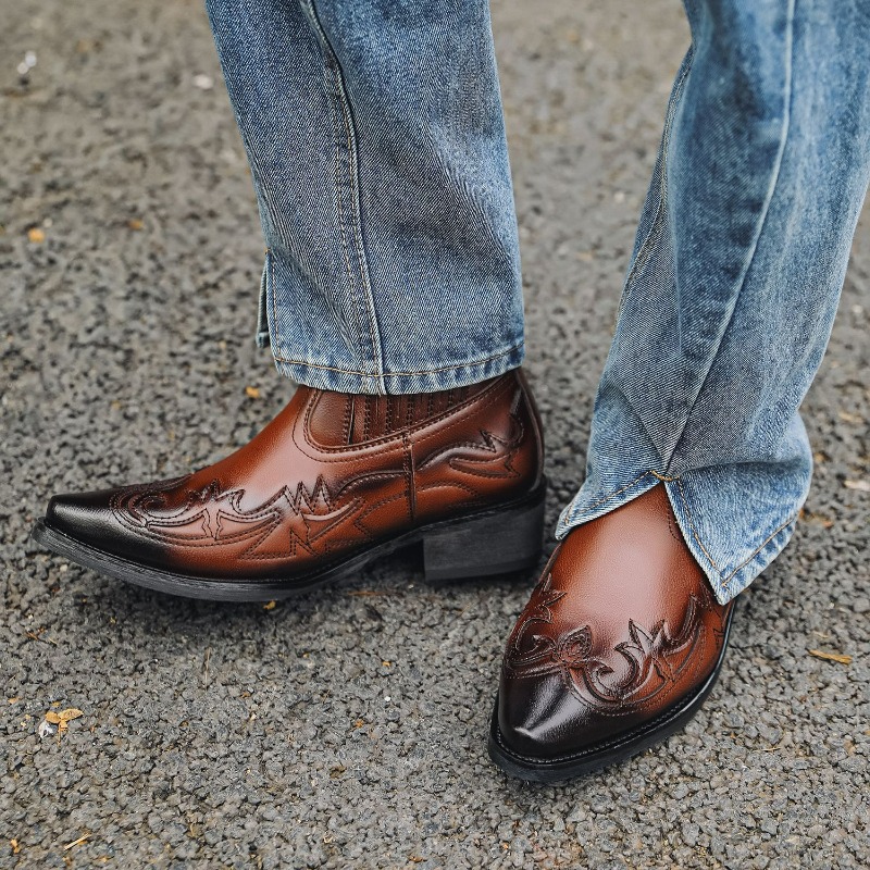 Mens Western Cowboy Boots Hand - Embroidery On Leather ulasan dan harga