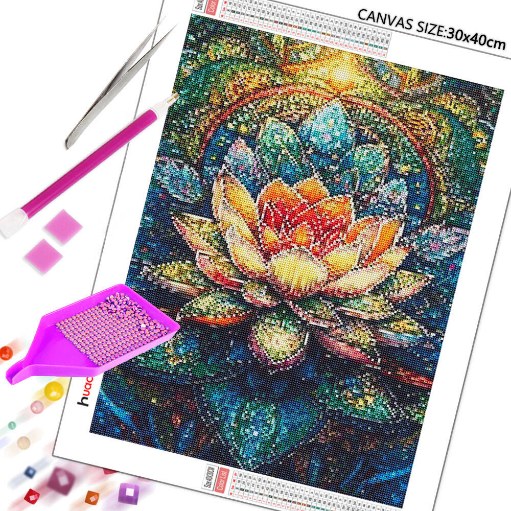 DIY Diamond Painting Lotus Dia - Embroidery Hoop Square ulasan dan harga