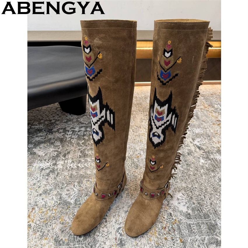 ABENGYA 2026 Winter New Knee H - Embroidery On Leather ulasan dan harga