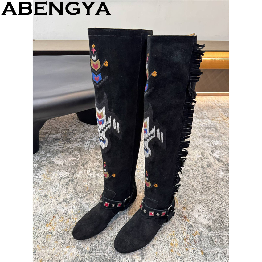 ABENGYA 2026 Winter New Knee H - Embroidery On Leather ulasan dan harga