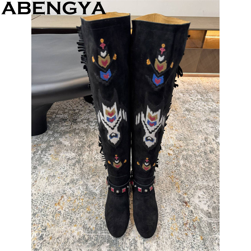 ABENGYA 2026 Winter New Knee H - Embroidery On Leather ulasan dan harga