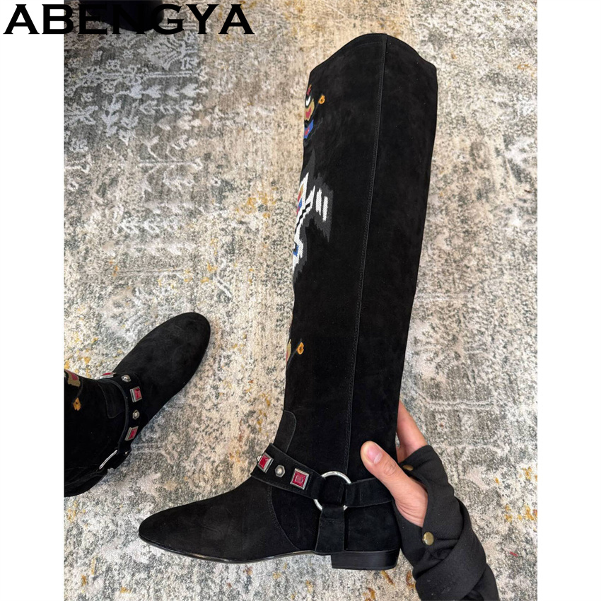 ABENGYA 2026 Winter New Knee H - Embroidery On Leather ulasan dan harga