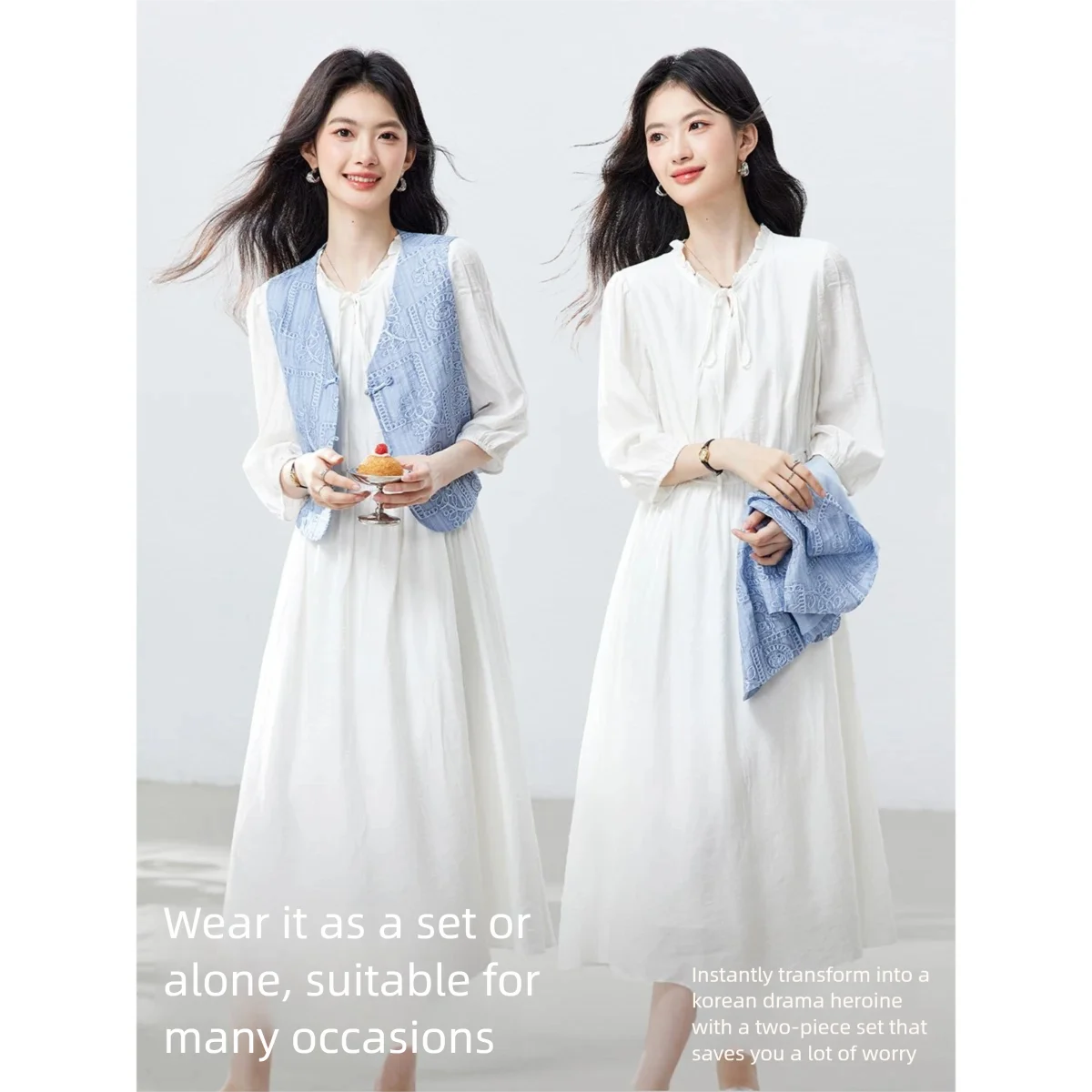 VIMLY Women's Two Piece Set Ca - Embroidery Vest ulasan dan harga