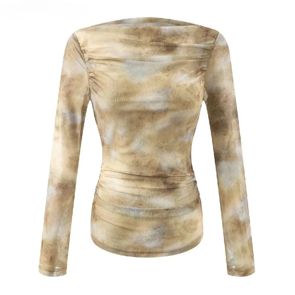 2025 Sexy Tie-Dye Print Ruched - Embroidery Tshirt ulasan dan harga