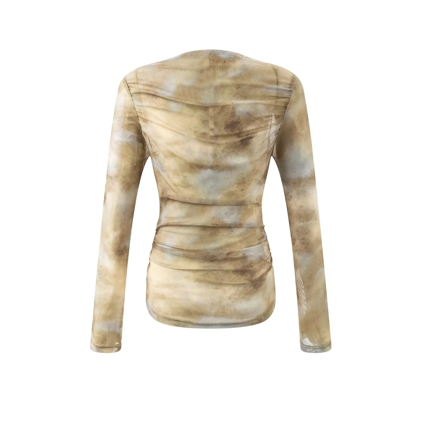 2025 Sexy Tie-Dye Print Ruched - Embroidery Tshirt ulasan dan harga
