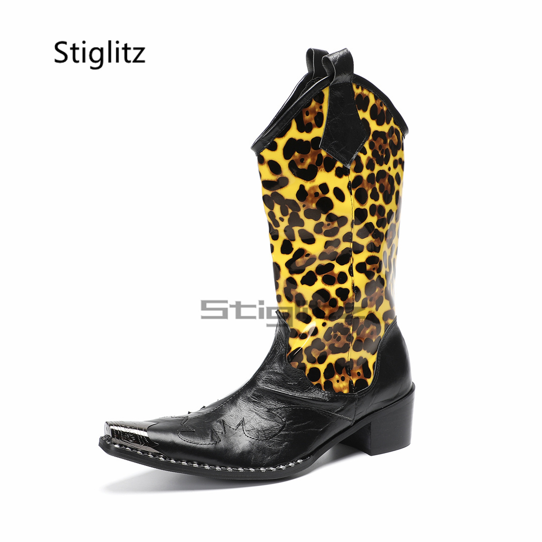 Men's Leopard Print Riding Boo - Embroidery On Leather ulasan dan harga