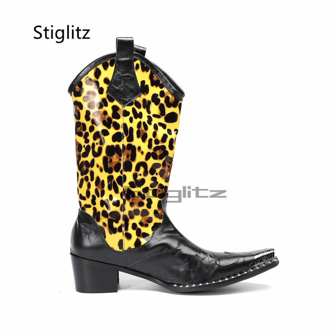 Men's Leopard Print Riding Boo - Embroidery On Leather ulasan dan harga