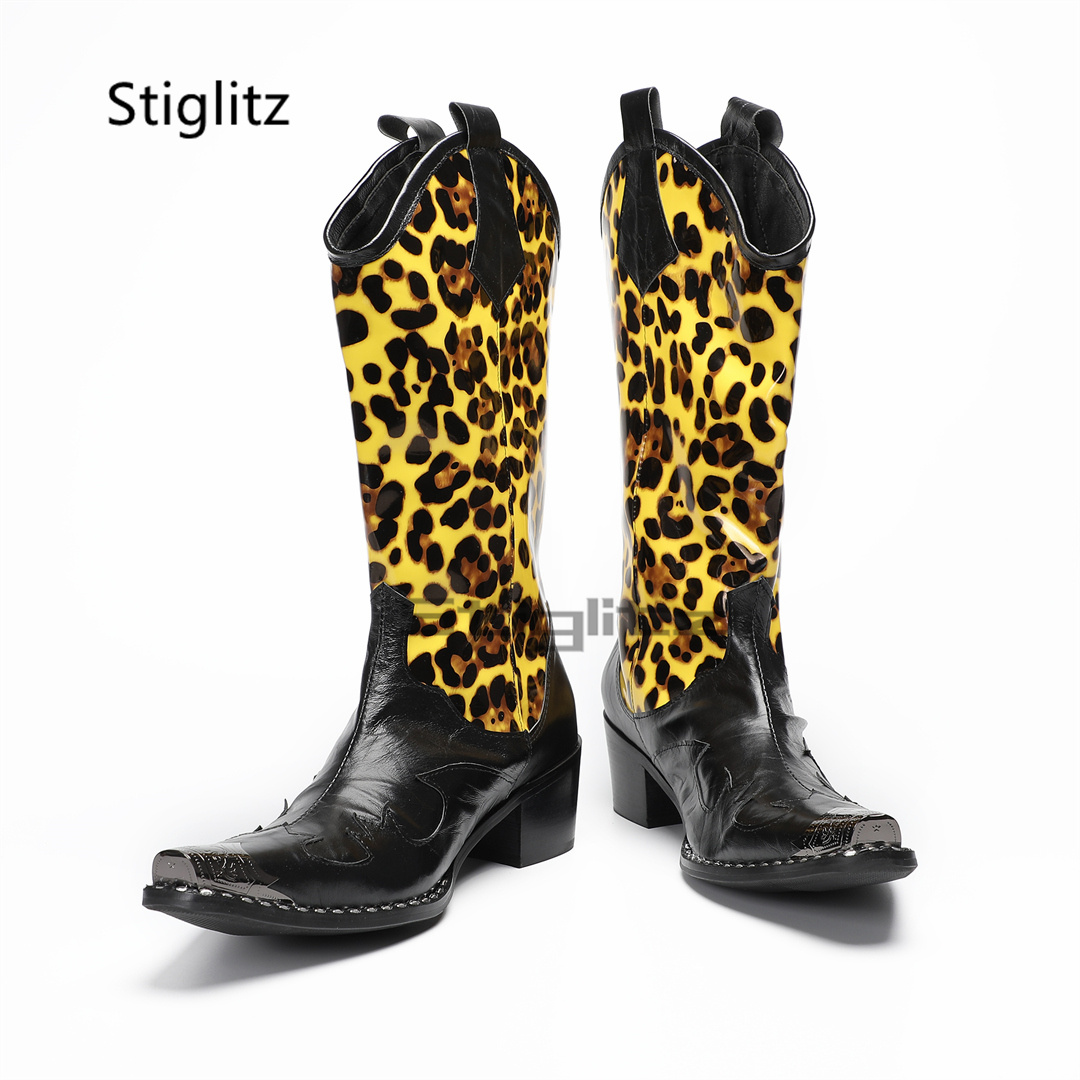 Men's Leopard Print Riding Boo - Embroidery On Leather ulasan dan harga