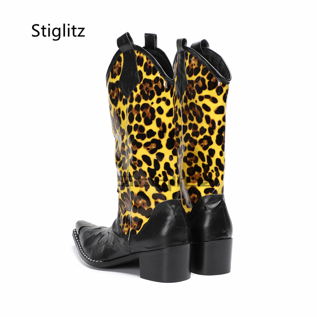 Men's Leopard Print Riding Boo - Embroidery On Leather ulasan dan harga